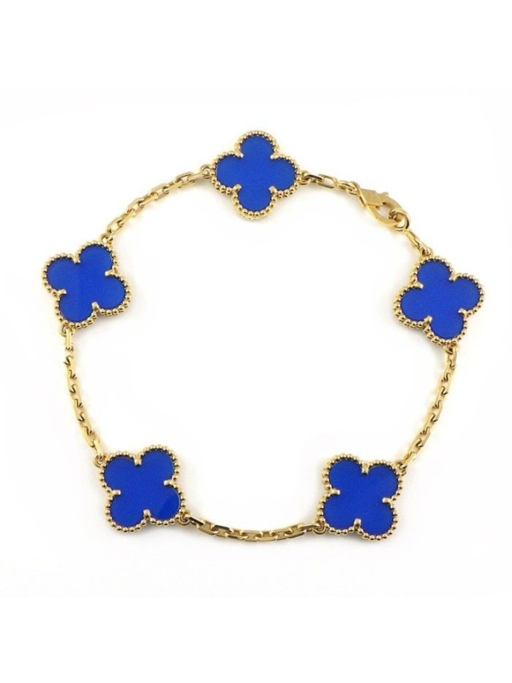 Van Cleef & Arpels Vintage Alhambra 5 Motif Blue Agate 18K Yellow Gold Bracelet